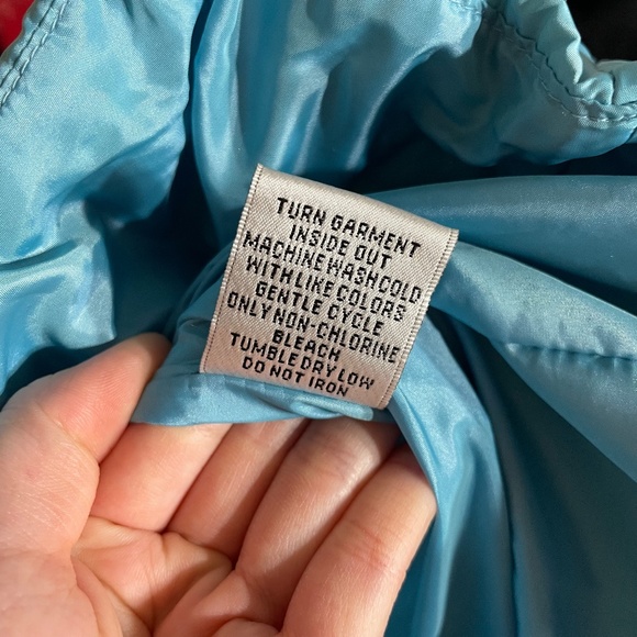 Goose Down Puffer Vest M Feather Cluster Turtleneck Zip Belted Embroidered Blue - Picture 13 of 13